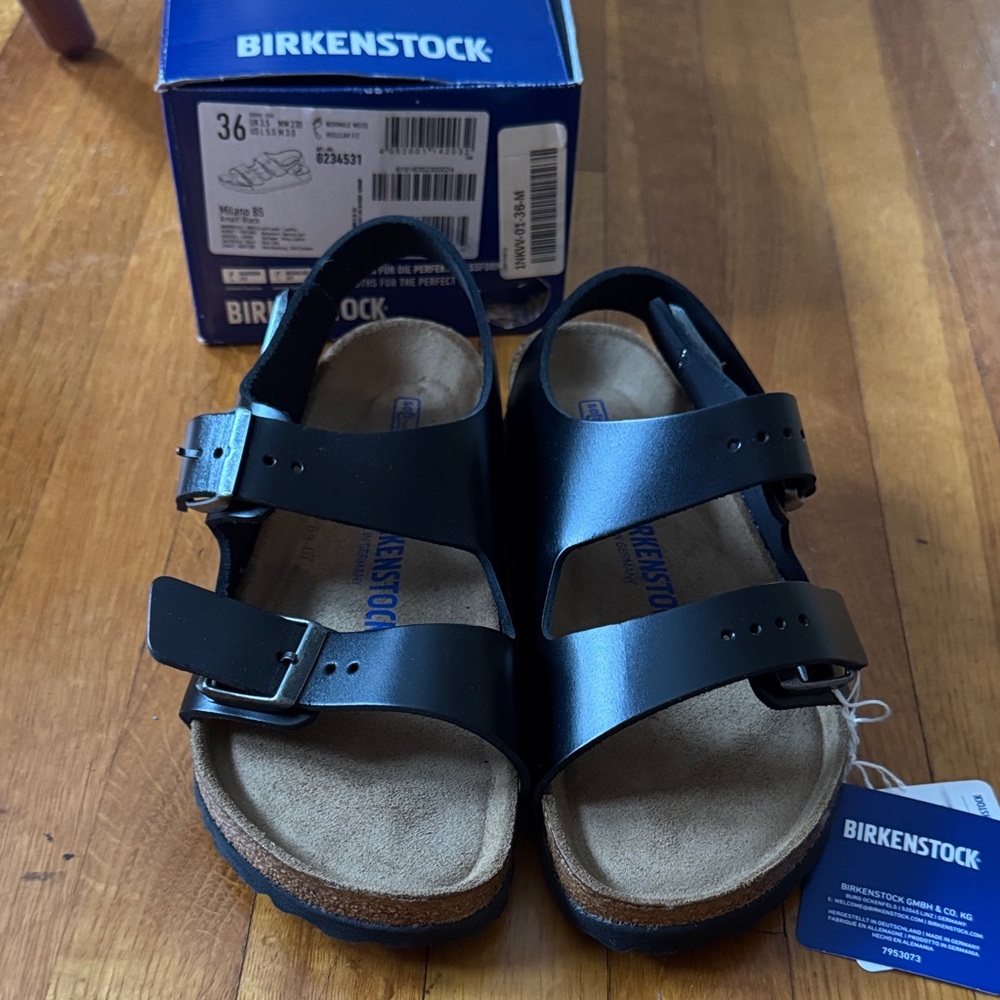 Birkenstock Milano BS 36, Black Double-Strap Sandals